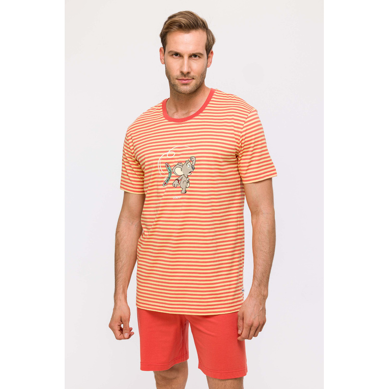 Heren Pyjama Korte Broek in het Streep geel Heren Pyjama Korte Broek in het Streep geel