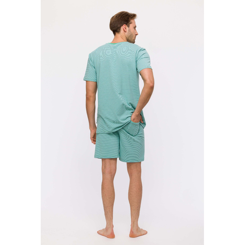 Heren Pyjama Korte Broek in het Streep groen/blauw