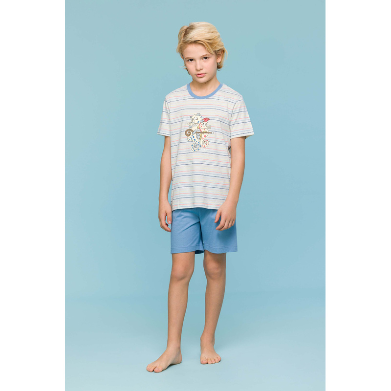 Jongens Pyjama Korte Broek en Streep blauw