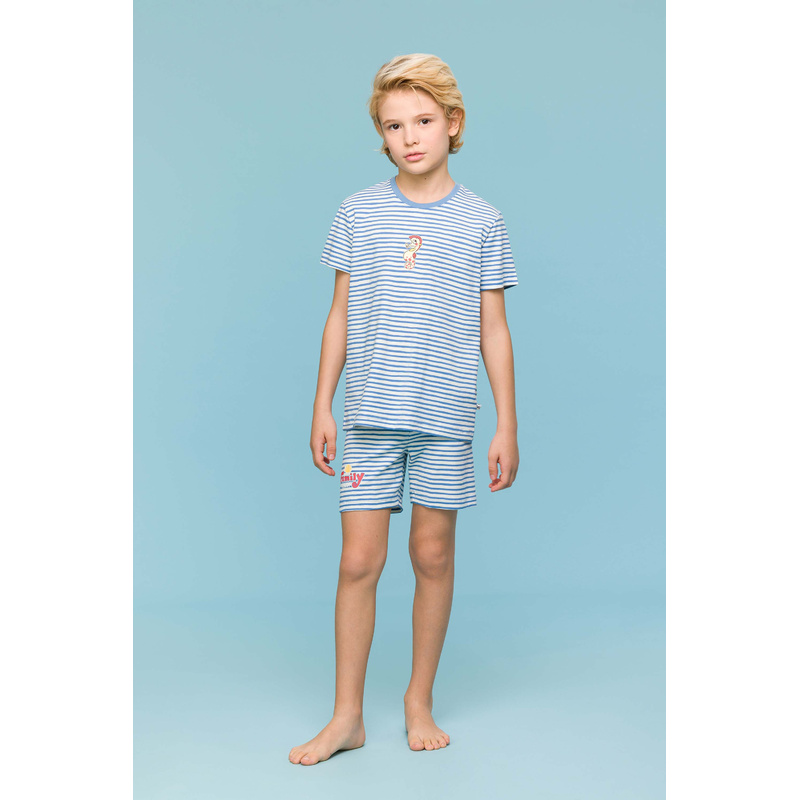 Jongens Pyjama Korte Broek en Streep blauw/wit