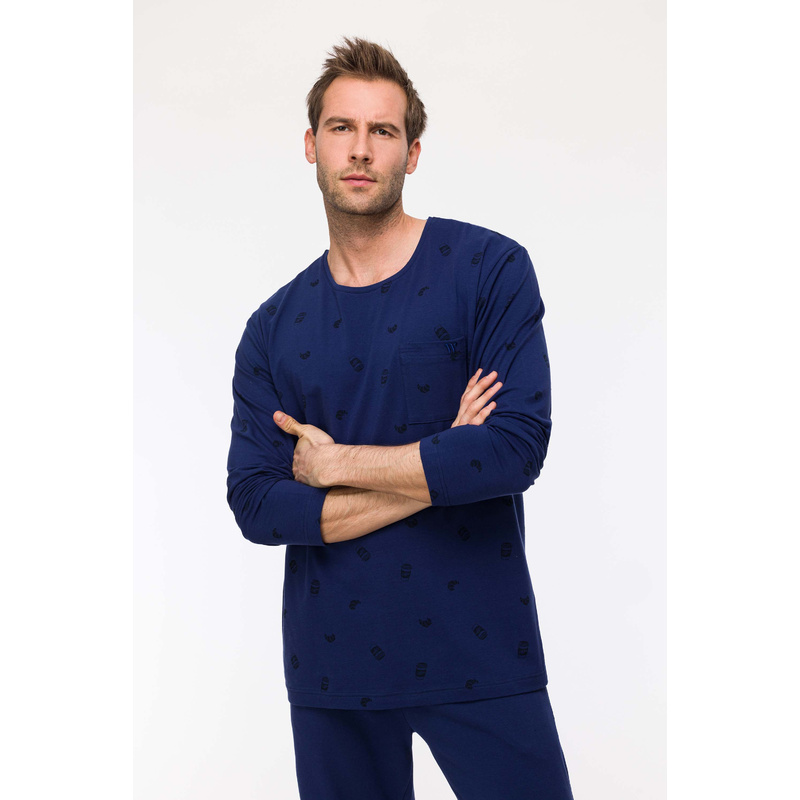 Pyjama in het Croissant print donkerblauw Pyjama in het Croissant print donkerblauw