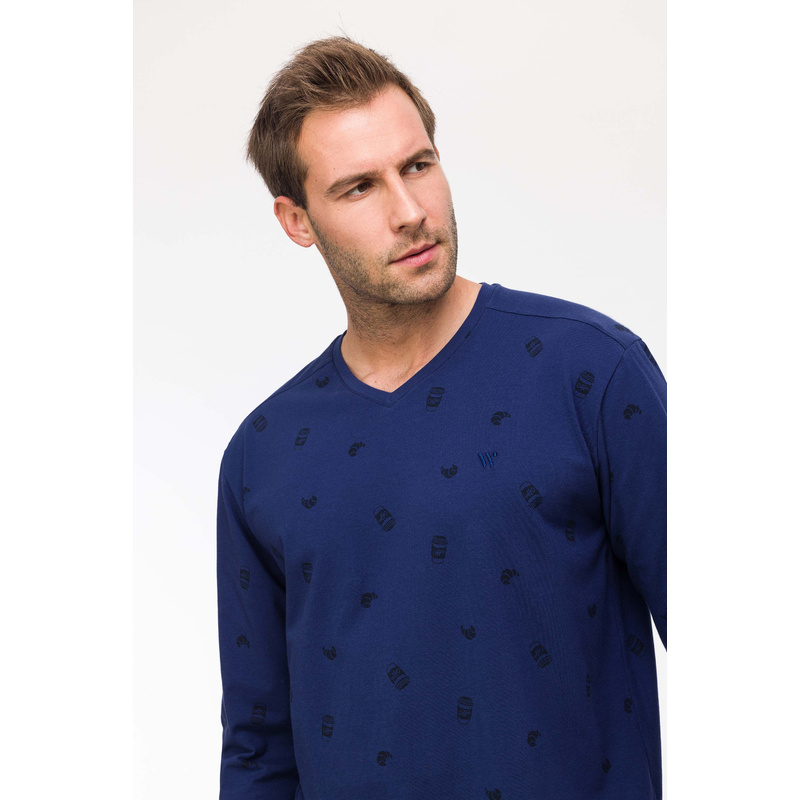 Pyjama in het Croissant print donkerblauw