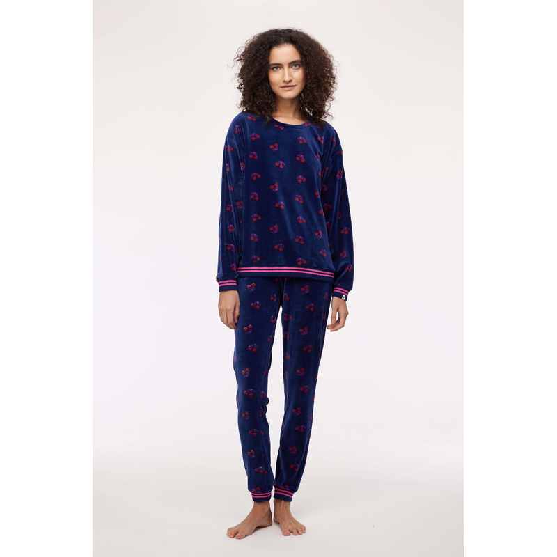Pyjama en Kersjes print donkerblauw