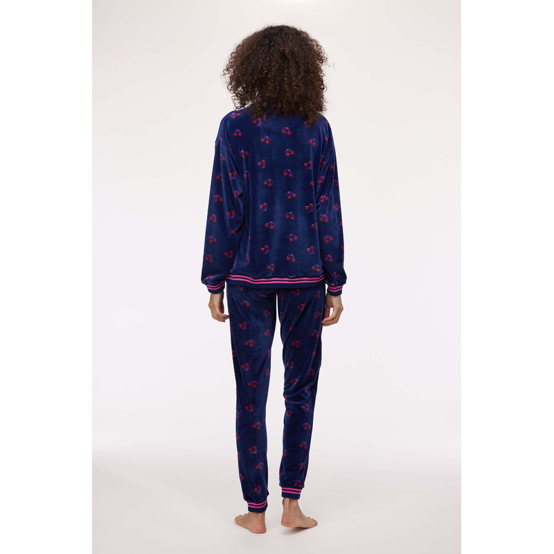 Pyjama en Kersjes print donkerblauw