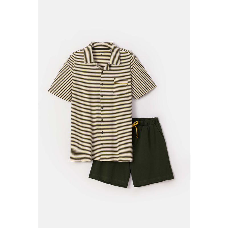 Pyjama Korte Broek en Beige streep