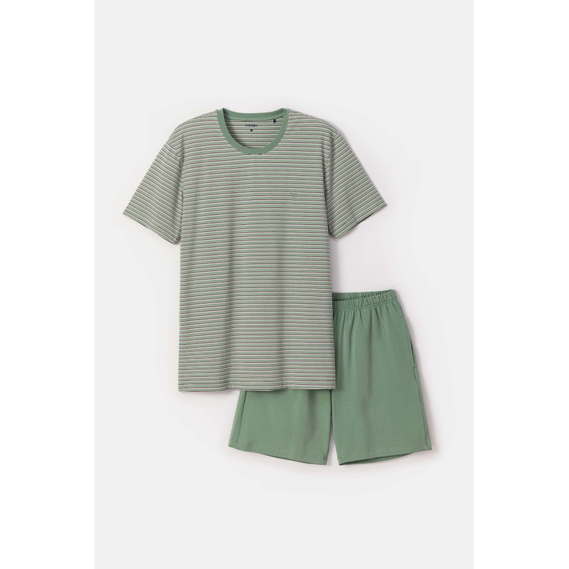 Pyjama Korte Broek en Khaki-grijze streep