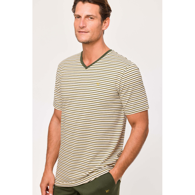 Pyjama Korte Broek en Beige streep