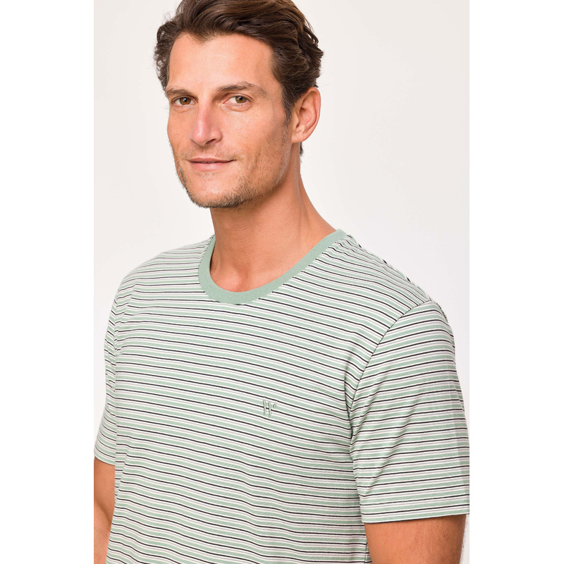 Pyjama Korte Broek en Khaki-grijze streep