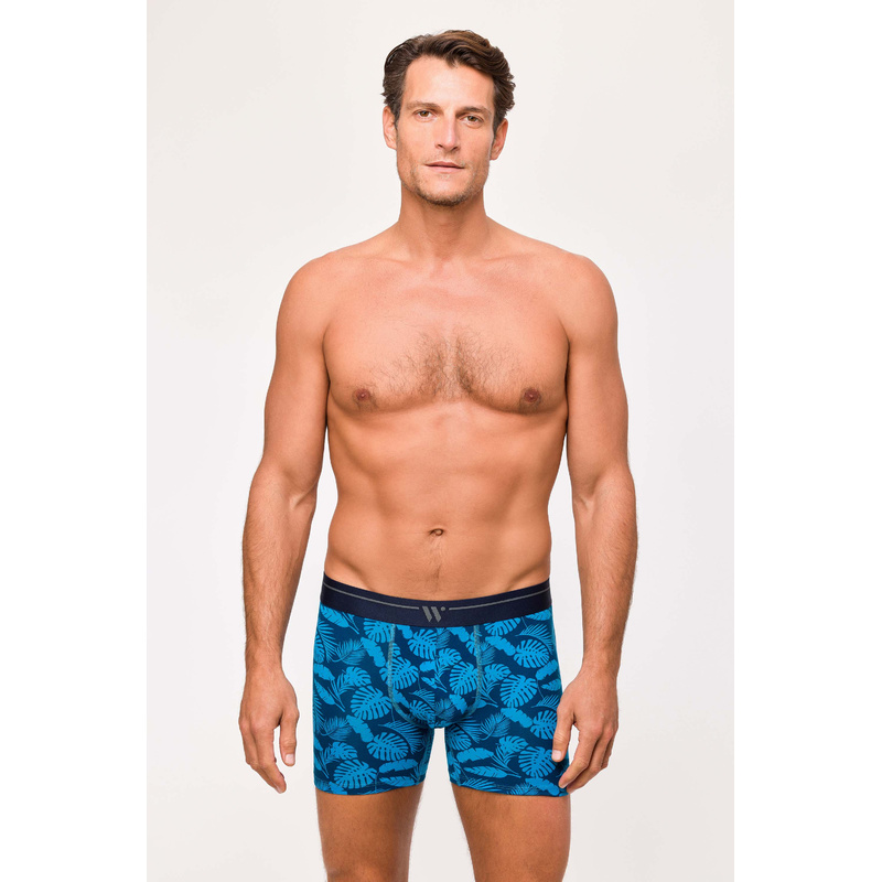 Duopack Boxershorts en Donkerblauw + bladeren print
