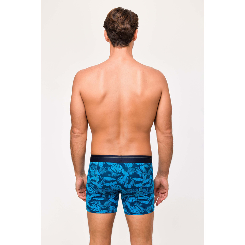 Duopack Boxershorts en Donkerblauw + bladeren print