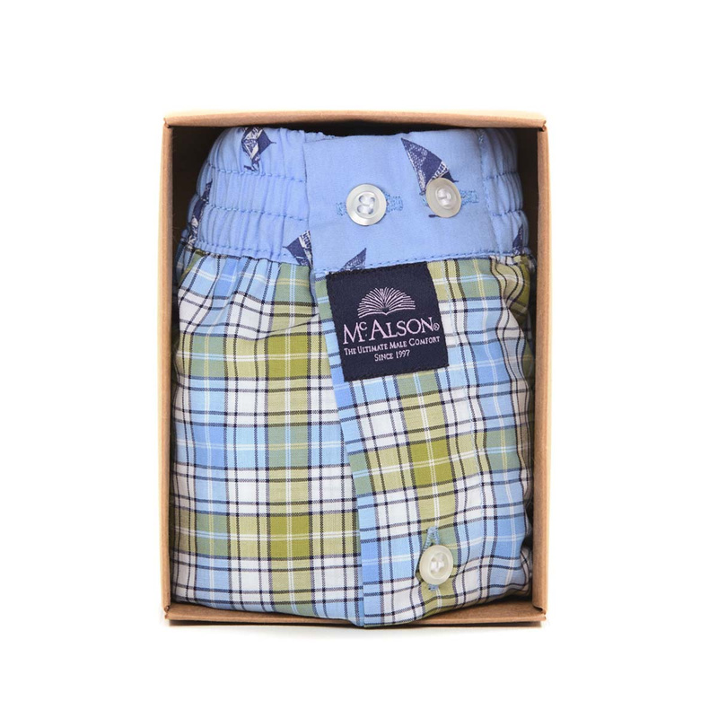 Boxershort en Checkered khaki & bright blue